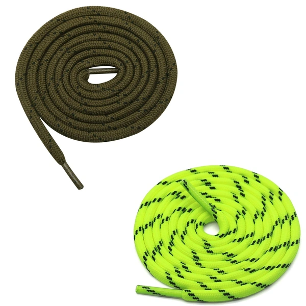 GRAH SANGRAH® (2 Pair) (1 Pair Per Single Color) Shoes Laces Athletic Shoelaces For Sport/Running Shoes Shoe Strings - 120 CM, Olive-Fluorescent