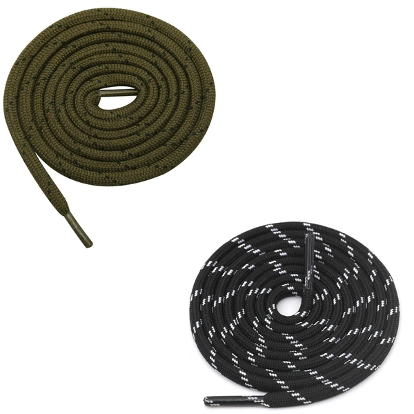 GRAH SANGRAH® (2 Pair) (1 Pair Per Single Color) Shoes Laces Athletic Shoelaces For Sport/Running Shoes Shoe Strings - 120 CM, Olive-Black White