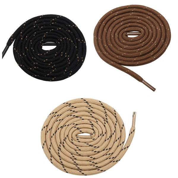 GRAH SANGRAH® (3 Pair) (1 Pair Per Single Color) Shoes Laces Athletic Shoelaces For Sport/Running Shoes Shoe Strings - 120 CM, Black-Brown-Cream
