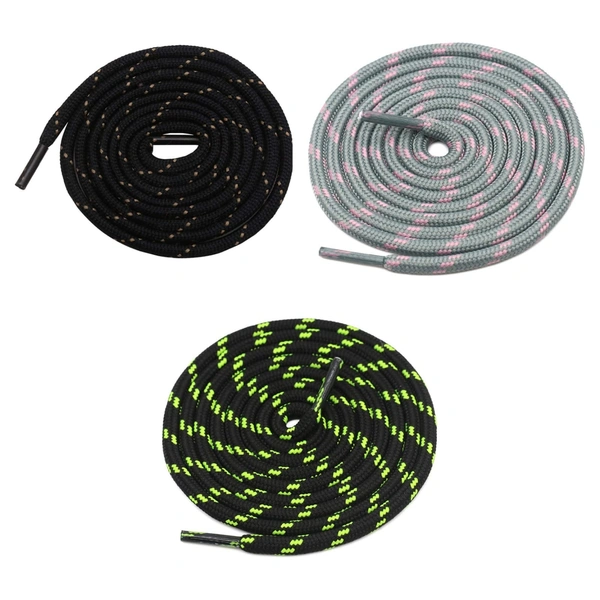 GRAH SANGRAH® (3 Pair) (1 Pair Per Single Color) Shoes Laces Athletic Shoelaces For Sport/Running Shoes Shoe Strings - 120 CM, Black- Black Fluorescent -Grey Pink