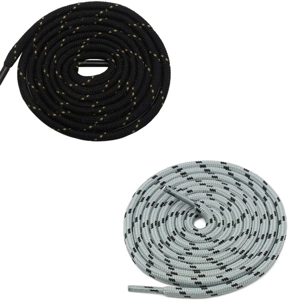GRAH SANGRAH® (2 Pair) (1 Pair Per Single Color) Shoes Laces Athletic Shoelaces For Sport/Running Shoes Shoe Strings - 120 CM, Black - Grey Black