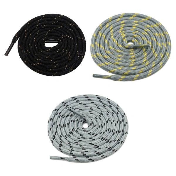 GRAH SANGRAH® (3 Pair) (1 Pair Per Single Color) Shoes Laces Athletic Shoelaces For Sport/Running Shoes Shoe Strings - 120 CM, Black-Grey Black-Grey Yellow