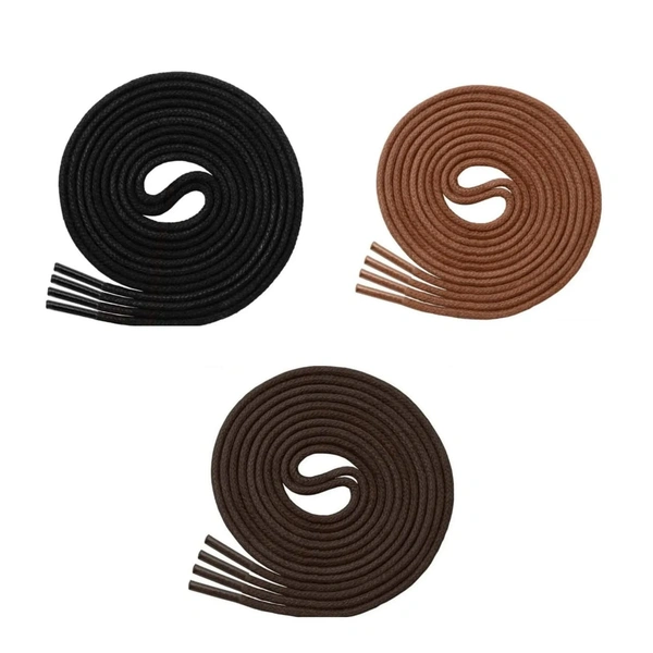 GRAH SANGRAH®  (3 Pair) 1 Pair per color Waxed Cotton Dress Round Shoelaces for formal shoes/leather shoe/boots  - 90 CM, Black-Tan-Dark Brown