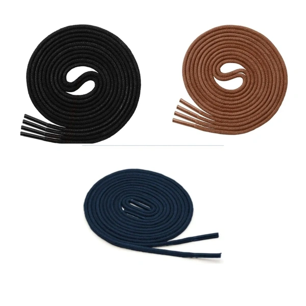 GRAH SANGRAH® (3 Pair) 1 Pair Per Color Waxed Cotton Dress Round Shoelaces For Formal Shoes/Leather Shoe/Boots - 120 CM, Black-Tan-Dark Navy