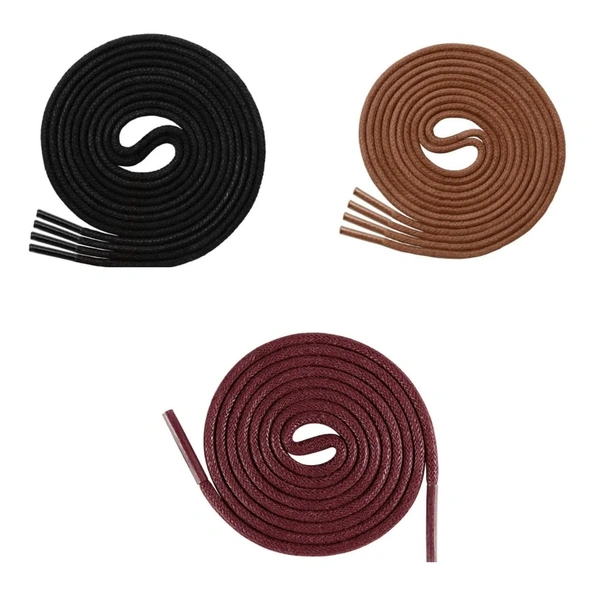 GRAH SANGRAH® (3 Pair) 1 Pair Per Color Waxed Cotton Dress Round Shoelaces For Formal Shoes/Leather Shoe/Boots - 60 CM, Black-Tan-Dark Maroon