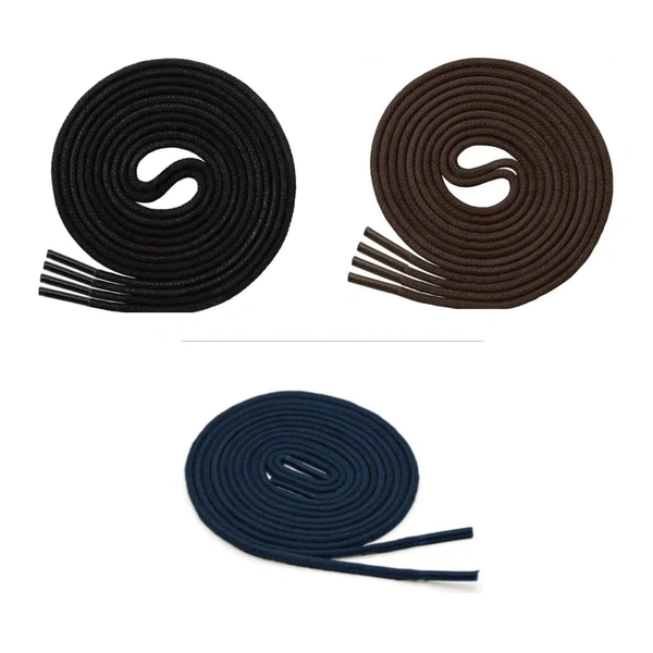 GRAH SANGRAH® (3 Pair) 1 Pair Per Color Waxed Cotton Dress Round Shoelaces For Formal Shoes/Leather Shoe/Boots - 120 CM, Black-Dark Brown-Navy