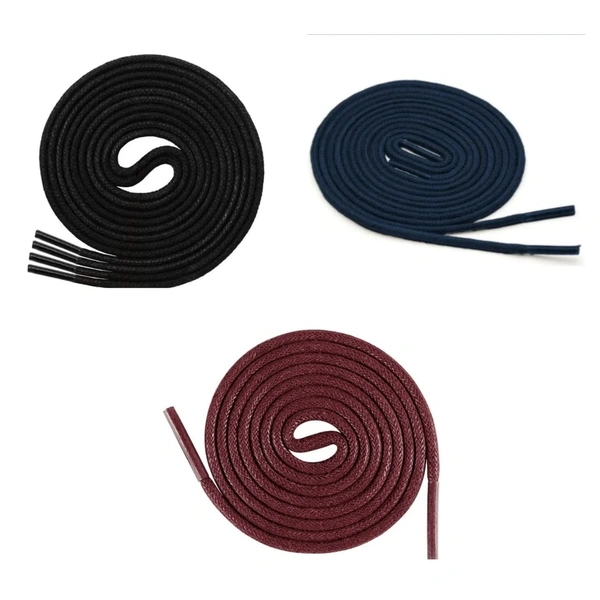 GRAH SANGRAH® (3 Pair) 1 Pair Per Color Waxed Cotton Dress Round Shoelaces For Formal Shoes/Leather Shoe/Boots - 120 CM, Black-Navy-Maroon