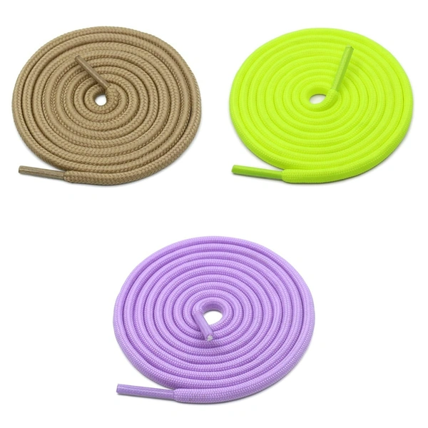 GRAH SANGRAH® 3 Pair (1 Pair Per Single Color) Unisex Shoes Laces For Sport, Running Casual Gym Shoelaces - 120 CM, Cream_ Fluorescent_ Purple