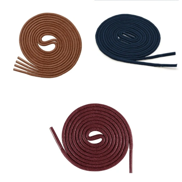 GRAH SANGRAH® (3 Pair) 1 Pair Per Color Waxed Cotton Dress Round Shoelaces For Formal Shoes/Leather Shoe/Boots - 60 CM, Tan-Navy-Maroon
