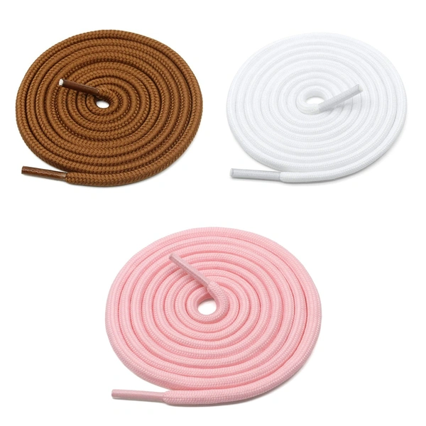 GRAH SANGRAH® 3 Pair (1 Pair Per Single Color) Unisex Shoes Laces For Sport, Running Casual Gym Shoelaces - 120 CM, Tan_ Pink_ White