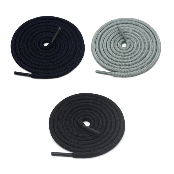 GRAH SANGRAH® 3 Pair (1 Pair Per Single Color) Unisex Shoes Laces For Sport, Running Casual Gym Shoelaces - 120 CM, Black_ Grey_ Navy