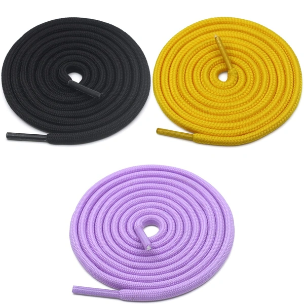 GRAH SANGRAH® 3 Pair (1 Pair Per Single Color) Unisex Shoes Laces For Sport, Running Casual Gym Shoelaces - 120 CM, Black-Yellow-Purple