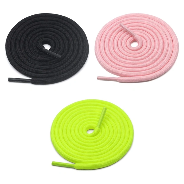 GRAH SANGRAH® 3 Pair (1 Pair Per Single Color) Unisex Shoes Laces For Sport, Running Casual Gym Shoelaces - 120 CM, Black / Pink/ Fluorescent