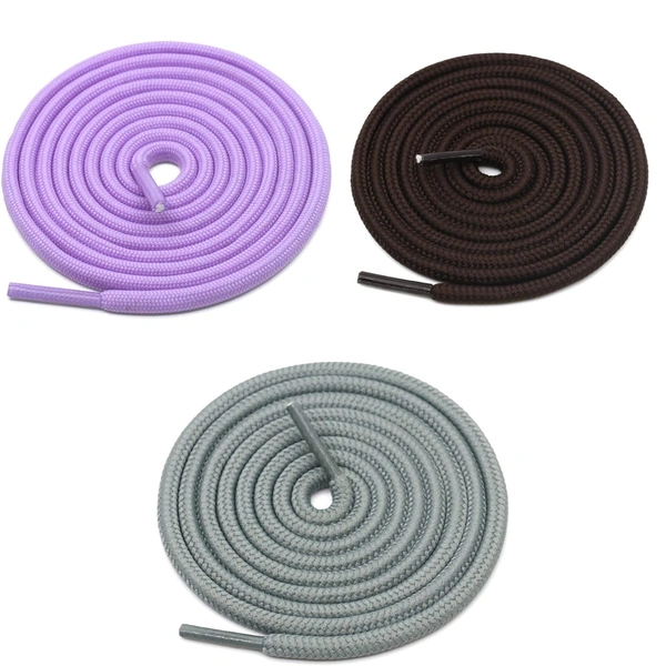 GRAH SANGRAH® 3 Pair (1 Pair Per Single Color) Unisex Shoes Laces For Sport, Running Casual Gym Shoelaces - 120 CM, Parple / Dark Brown / Grey