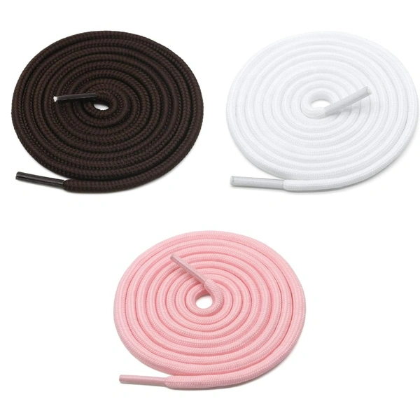 GRAH SANGRAH® 3 Pair (1 Pair Per Single Color) Unisex Shoes Laces For Sport, Running Casual Gym Shoelaces - 120 CM, Dark Brown_ Pink_ White