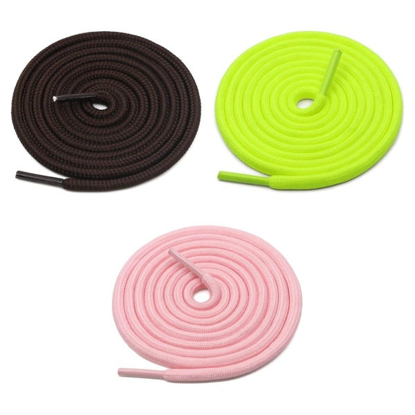 GRAH SANGRAH® 3 Pair (1 Pair Per Single Color) Unisex Shoes Laces For Sport, Running Casual Gym Shoelaces - 120 CM, Dark Brown-Pink-Fluorescent