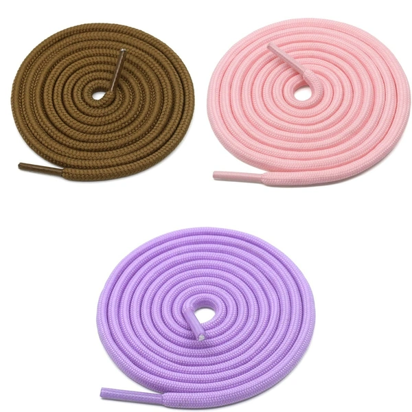 GRAH SANGRAH® 3 Pair (1 Pair Per Single Color) Unisex Shoes Laces For Sport, Running Casual Gym Shoelaces - 120 CM, Light Brown _ Pink _ Purple