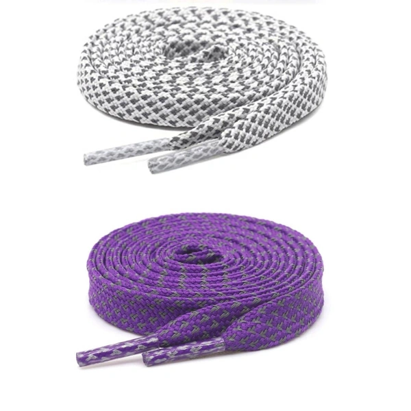 GRAH SANGRAH® (2 Pair (1 Pair Per Single Color) Reflective Unisex Shoelaces For Sport, Running Casual Shoes - 120 CM, White-Purple