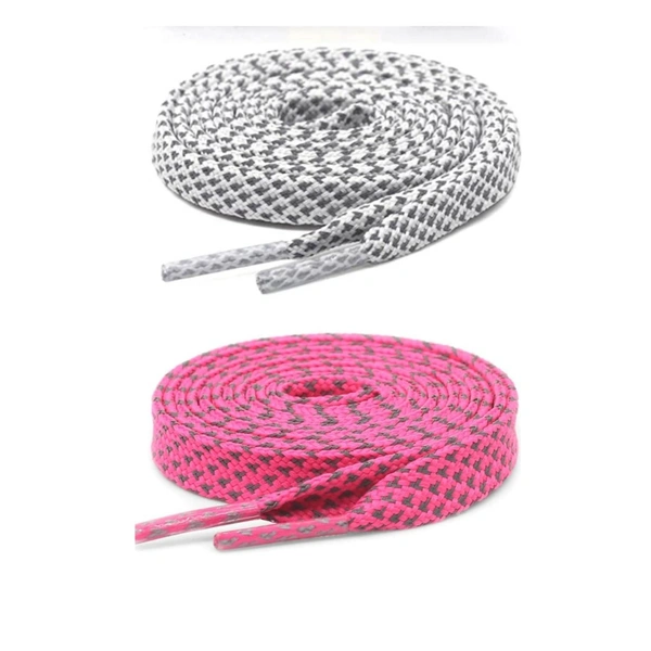 GRAH SANGRAH® (2 Pair (1 Pair Per Single Color) Reflective Unisex Shoelaces For Sport, Running Casual Shoes - 120 CM, Hot Pink-White