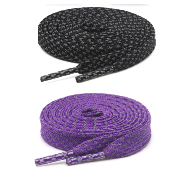 GRAH SANGRAH® (2 Pair (1 Pair Per Single Color) Reflective Unisex Shoelaces For Sport, Running Casual Shoes - 120 CM, Black-Purple