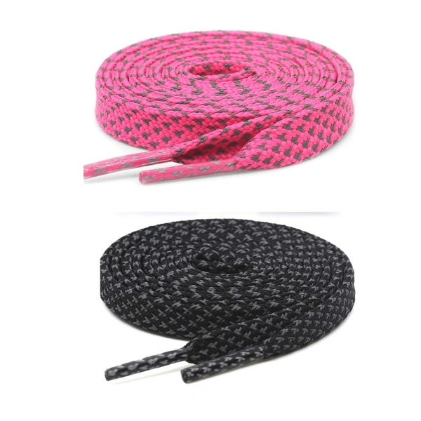 GRAH SANGRAH® (2 Pair (1 Pair Per Single Color) Reflective Unisex Shoelaces For Sport, Running Casual Shoes - 120 CM, Black-Hot Pink