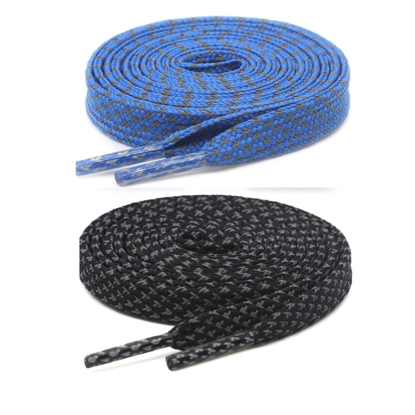 GRAH SANGRAH® (2 Pair (1 Pair Per Single Color) Reflective Unisex Shoelaces For Sport, Running Casual Shoes - 120 CM, Black-Blue