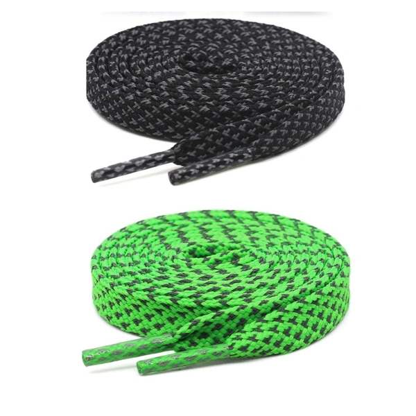 GRAH SANGRAH® (2 Pair (1 Pair Per Single Color) Reflective Unisex Shoelaces For Sport, Running Casual Shoes - 120 CM, Black-Green