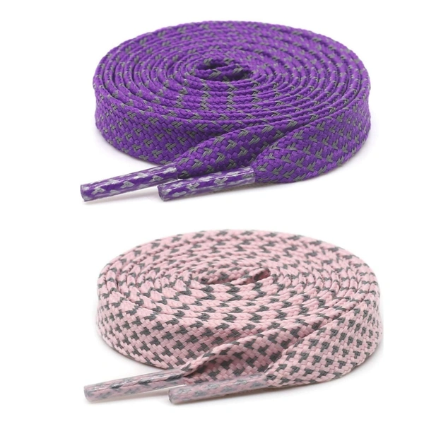 GRAH SANGRAH® (2 Pair (1 Pair Per Single Color) Reflective Unisex Shoelaces For Sport, Running Casual Shoes - 120 CM, Purple-Pink