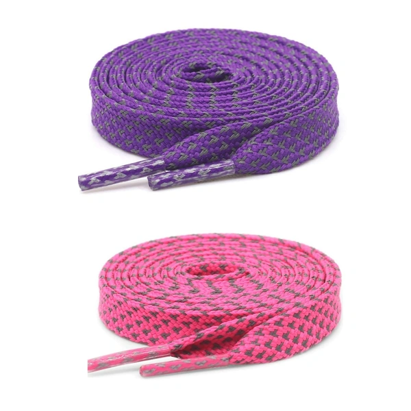 GRAH SANGRAH® (2 Pair (1 Pair Per Single Color) Reflective Unisex Shoelaces For Sport, Running Casual Shoes - 120 CM, Purple-Hot Pink