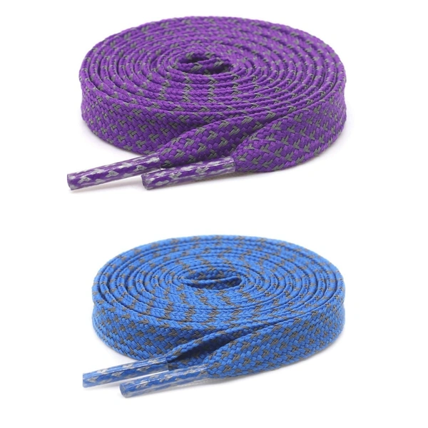 GRAH SANGRAH® (2 Pair (1 Pair Per Single Color) Reflective Unisex Shoelaces For Sport, Running Casual Shoes - 120 CM, Purple-Blue
