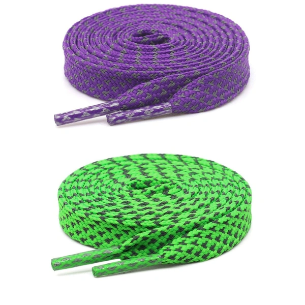 GRAH SANGRAH® (2 Pair (1 Pair Per Single Color) Reflective Unisex Shoelaces For Sport, Running Casual Shoes - 120 CM, Purple-Green