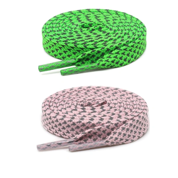 GRAH SANGRAH® (2 Pair (1 Pair Per Single Color) Reflective Unisex Shoelaces For Sport, Running Casual Shoes - 120 CM, Green-Pink