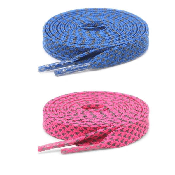 GRAH SANGRAH® (2 Pair (1 Pair Per Single Color) Reflective Unisex Shoelaces For Sport, Running Casual Shoes - 120 CM, Blue-Hot Pink