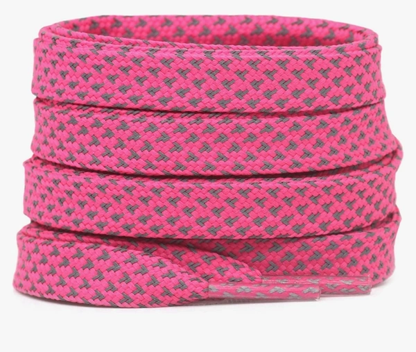GRAH SANGRAH® (2 Pair) Reflective Flat Shoelaces For Sport, Running Casual Shoes - 120 CM, Hot Pink
