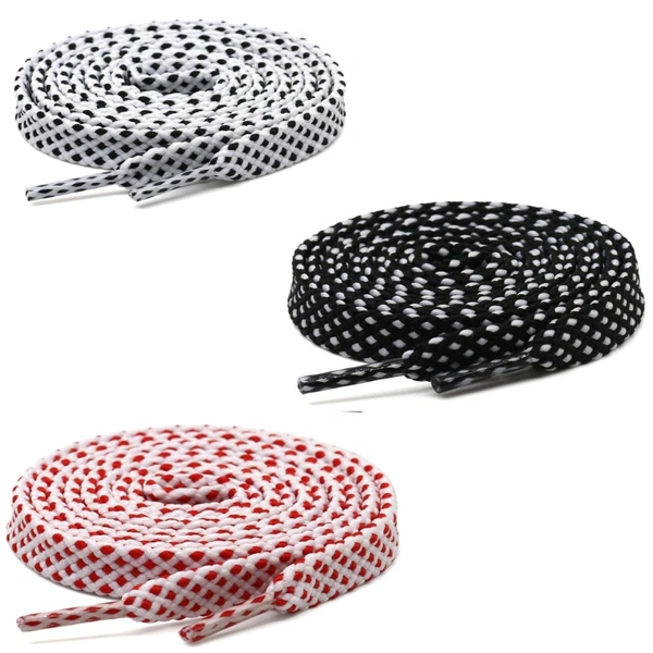 GRAH SANGRAH® 3 Pair (1 Pair Per Single Color) Flat Unisex Shoelaces For Casual, Running Sports Shoes Double Color Twill - 120 CM, White-Black-Red