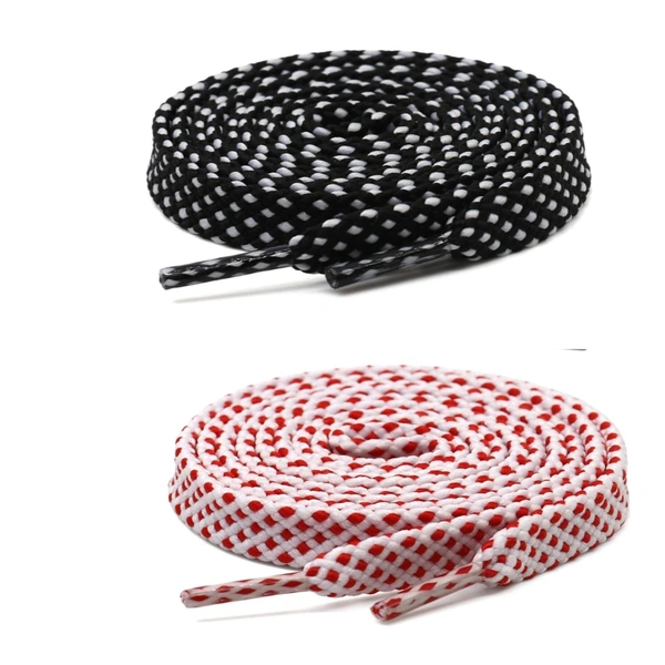 GRAH SANGRAH® 2 Pair (1 Pair Per Single Color) Flat Unisex Shoelaces For Casual, Running Sports Shoes Double Color Twill - 120 CM, Black-Red