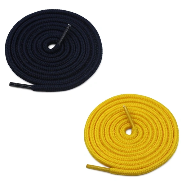 GRAH SANGRAH® 2 Pair (1 Pair Per Single Color) Unisex Shoes Laces For Sport, Running Casual Gym Shoelaces - 120 CM, Navy-Yellow