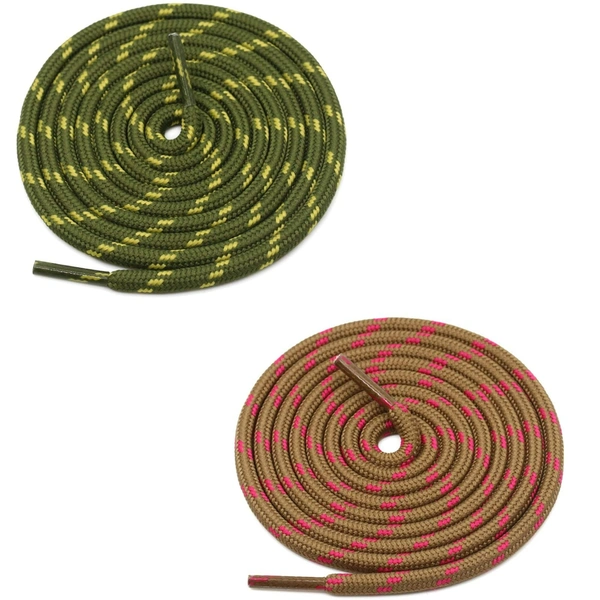 GRAH SANGRAH® (2 Pair) (1 Pair Per Single Color) Shoes Laces Athletic Shoelaces For Sport/Running Shoes Shoe Strings - 120 CM, Army Green Yellow - Brown Rose Red