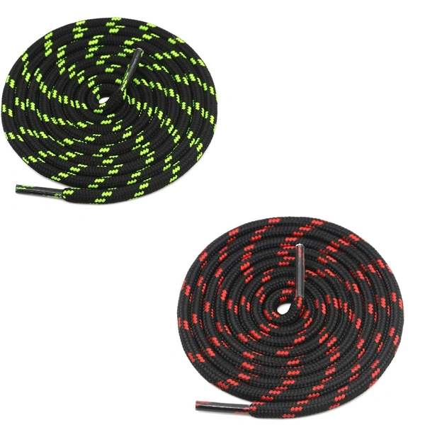 GRAH SANGRAH® (2 Pair) (1 Pair Per Single Color) Shoes Laces Athletic Shoelaces For Sport/Running Shoes Shoe Strings - 120 CM, Fluorescent Black _ Blk Red