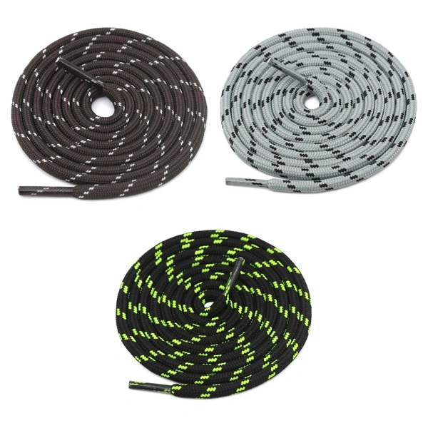 GRAH SANGRAH® (3 Pair) (1 Pair Per Single Color) Shoes Laces Athletic Shoelaces For Sport/Running Shoes Shoe Strings - 120 CM, Coffee/ Grey Black / Black Fluorescent