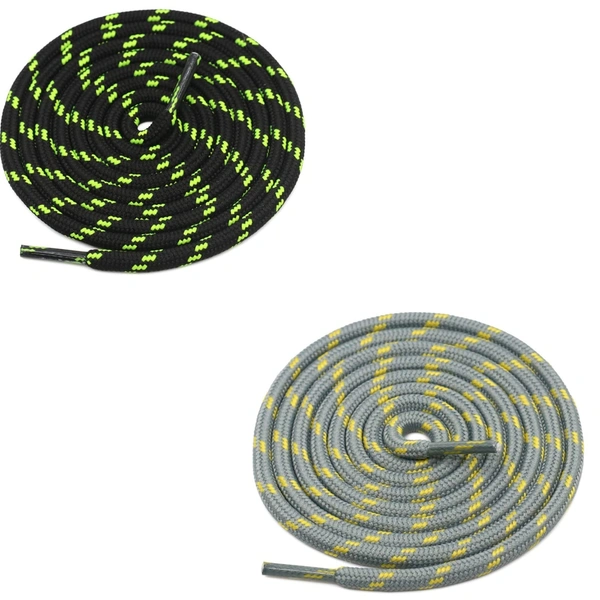 GRAH SANGRAH® (2 Pair) (1 Pair Per Single Color) Shoes Laces Athletic Shoelaces For Sport/Running Shoes Shoe Strings - 120 CM, Black Fluorescent Green-Grey Yellow