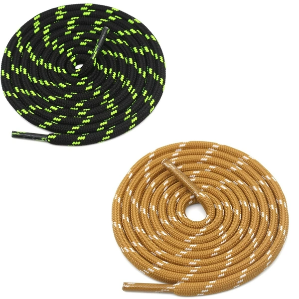 GRAH SANGRAH® (2 Pair) (1 Pair Per Single Color) Shoes Laces Athletic Shoelaces For Sport/Running Shoes Shoe Strings - 120 CM, Black Fluorescent - Camel White