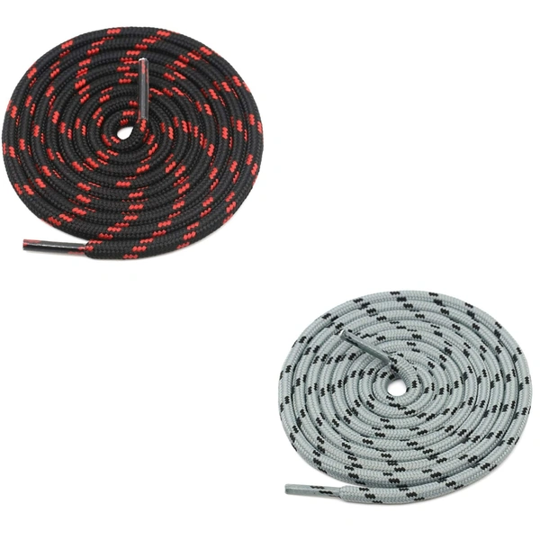 GRAH SANGRAH® (2 Pair) (1 Pair Per Single Color) Shoes Laces Athletic Shoelaces For Sport/Running Shoes Shoe Strings - 120 CM, Blk Red _ Grey Black