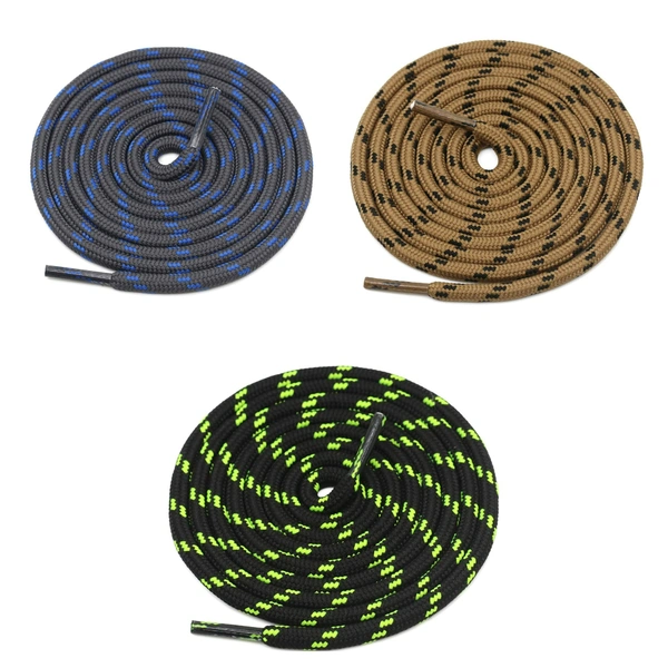 GRAH SANGRAH® (3 Pair) (1 Pair Per Single Color) Shoes Laces Athletic Shoelaces For Sport/Running Shoes Shoe Strings - 120 CM, Grey Blue / Brown Black / Fluorescent  Black