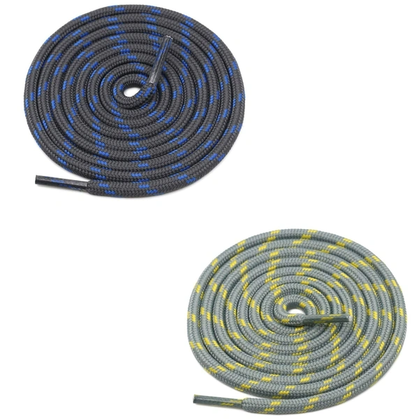 GRAH SANGRAH® (2 Pair) (1 Pair Per Single Color) Shoes Laces Athletic Shoelaces For Sport/Running Shoes Shoe Strings - 120 CM, Dark Grey Blue _ Light Grey Yellow