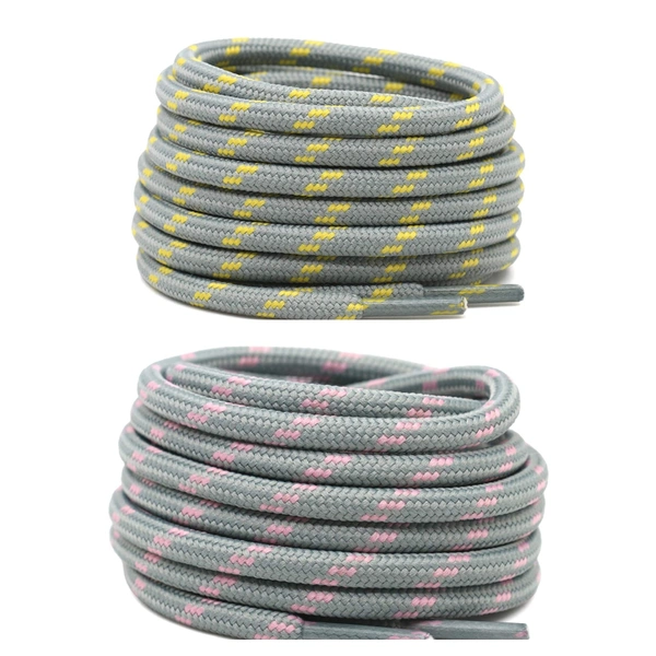 GRAH SANGRAH® (2 Pair) (1 Pair Per Single Color) Shoes Laces Athletic Shoelaces For Sport/Running Shoes Shoe Strings - 120 CM, Grey Yellow-Grey Pink