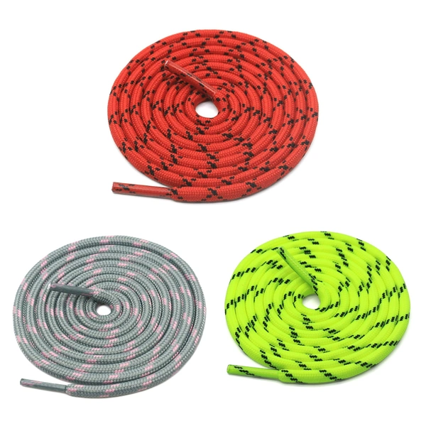 GRAH SANGRAH® (3 Pair) (1 Pair Per Single Color) Shoes Laces Athletic Shoelaces For Sport/Running Shoes Shoe Strings - 120 CM, Grey Pink / Fluorescent Black- / Red Black