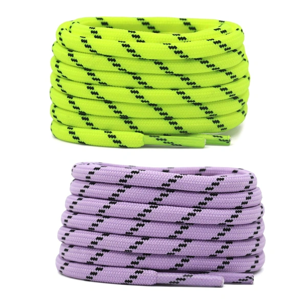 GRAH SANGRAH® (2 Pair) (1 Pair Per Single Color) Shoes Laces Athletic Shoelaces For Sport/Running Shoes Shoe Strings - 120 CM, Fluorescent Yellow-Purple Black