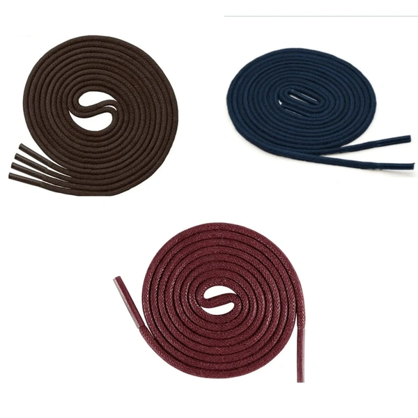 GRAH SANGRAH® (3 Pair) 1 Pair Per Color Waxed Cotton Dress Round Shoelaces For Formal Shoes/Leather Shoe/Boots - 120 CM, Dark Brown-Navy-Maroon