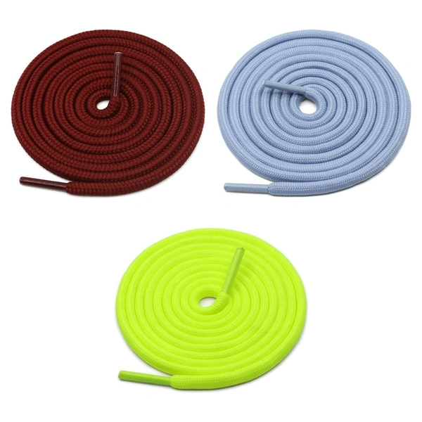 GRAH SANGRAH® 3 Pair (1 Pair Per Single Color) Unisex Shoes Laces For Sport, Running Casual Gym Shoelaces - 120 CM, Maroon_ Sky_ Fluorescent